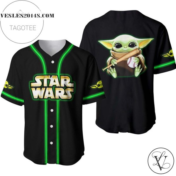 Star Wars Baby Yoda All Over Print Baseball Jersey – Black