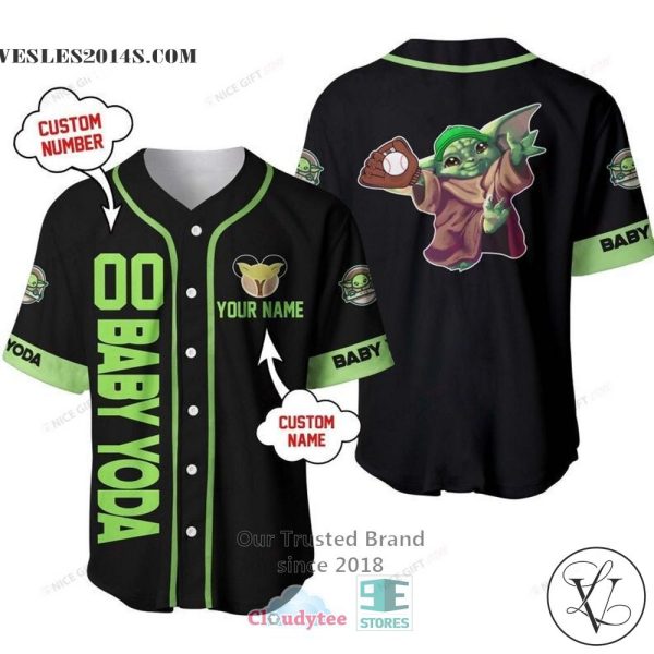Star Wars Baby Yoda Personalized Black Baseball Jersey Shirt