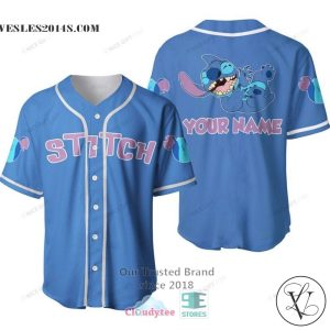 Stitch Custom Name Blue Baseball Jersey Shirt