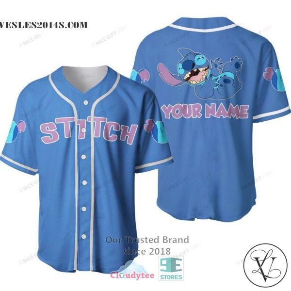 Stitch Custom Name Blue Baseball Jersey Shirt