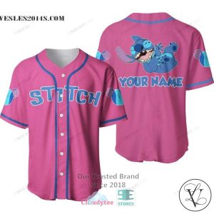 Stitch Custom Name Pink Baseball Jersey Shirt