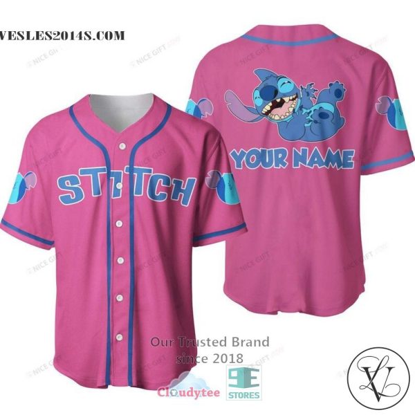 Stitch Custom Name Pink Baseball Jersey Shirt
