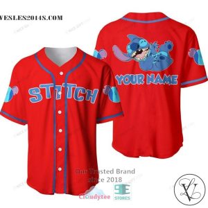 Stitch Custom Name Red Baseball Jersey Shirt