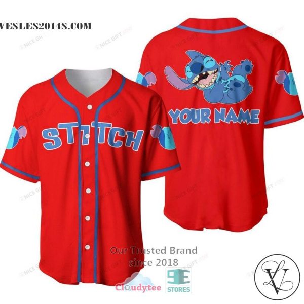 Stitch Custom Name Red Baseball Jersey Shirt