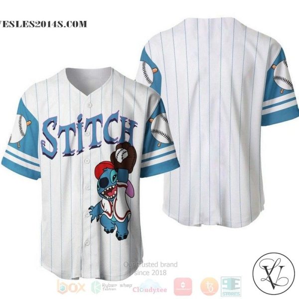 Stitch Disney All Over Print Pinstripe White Baseball jersey