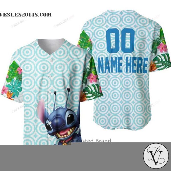 Stitch Flower Personalized Blue Baseball Jersey Shirt