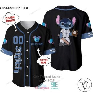 Stitch Personalized Black Pattern Baseball Jersey Shirt