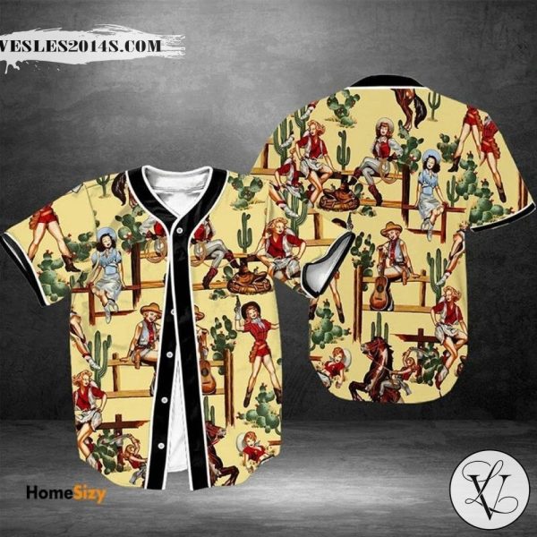 Strong Cowgirl Yellow Pattern Baseball Jersey