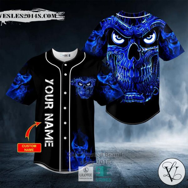 Terminator Blue Fire Skull Custom Baseball Jersey