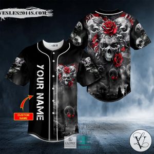 Three Skull With Rose Custom Baseball Jersey