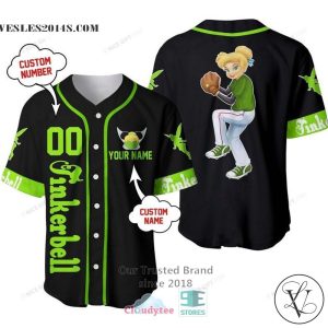 Tinker Bell Cartoon Custom Name Baseball Jersey Shirt