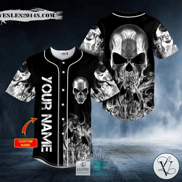 Tribal Metal Grim Reaper Flame Skull Custom Baseball Jersey