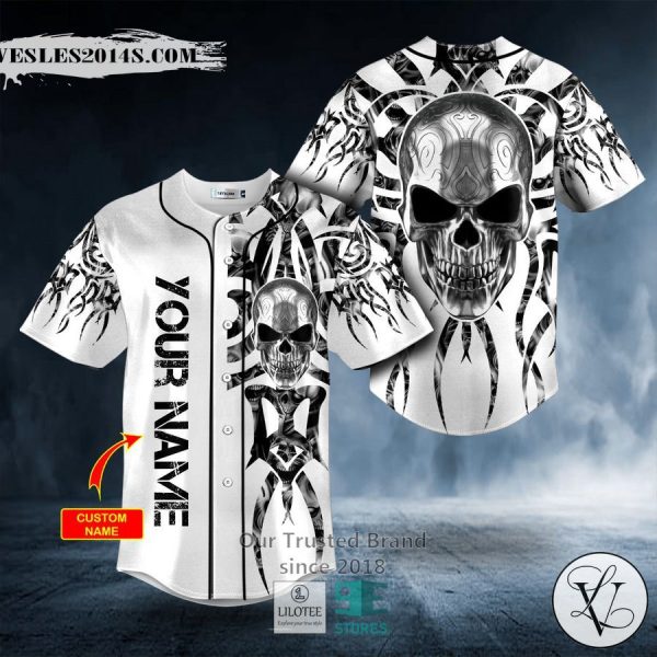 Tribal Metal Skull White Custom Baseball Jersey