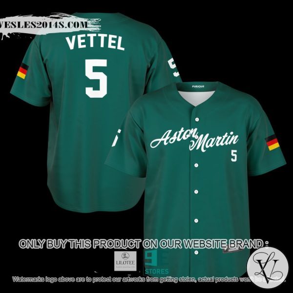 Vettel Aston Martin 5 Green Baseball Jersey