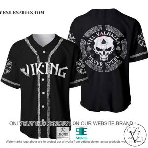 Viking Skull Till Valhalla Never Kneel Custom Name Baseball Jersey