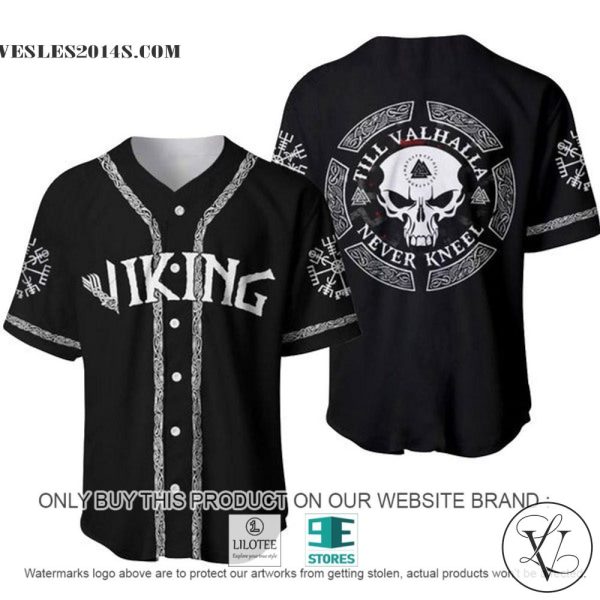 Viking Skull Till Valhalla Never Kneel Custom Name Baseball Jersey