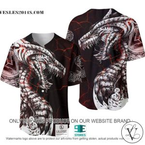 Viking Tattoo Dragon Red White Custom Name Baseball Jersey