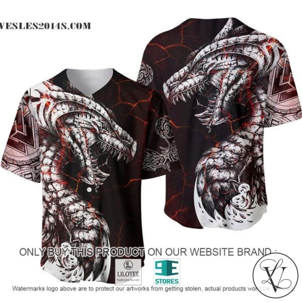 Viking Tattoo Dragon Red White Custom Name Baseball Jersey