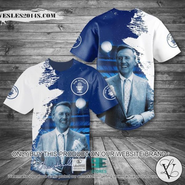 Vin Scully Blue White Baseball Jersey