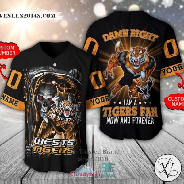 Wests Tigers Skull Personalized Baseball Jersey Shirt