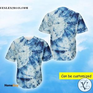 White And Blue Tie Dye Baseball Jersey