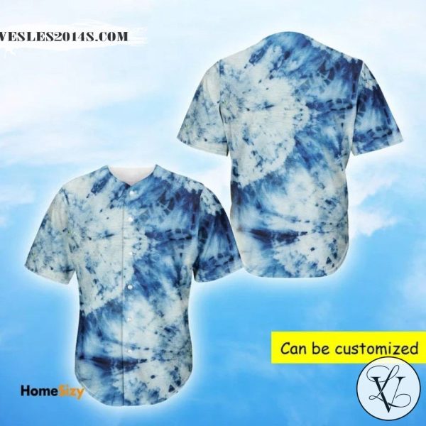 White And Blue Tie Dye Baseball Jersey