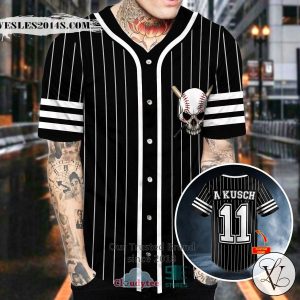 White Black Stripes No 11 Skull Personalized Baseball Jersey