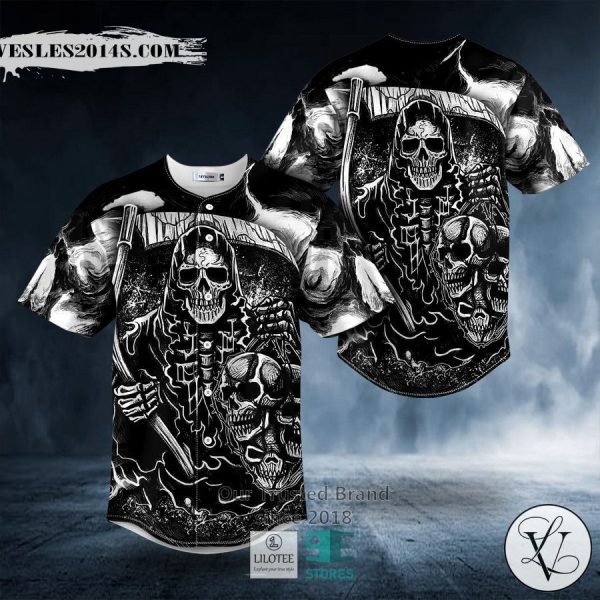 White Fatal Shears Grim Reaper Skull Baseball Jersey