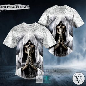 White Grim Reaper Prayers To Santa Muerte Skull Baseball Jersey