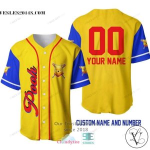 Winnie The Pooh Personalized Yellow Baseball Jersey Shirt