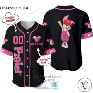 Winnie The Pooh Piglet Personalized Pink Black Baseball Jersey Shirt