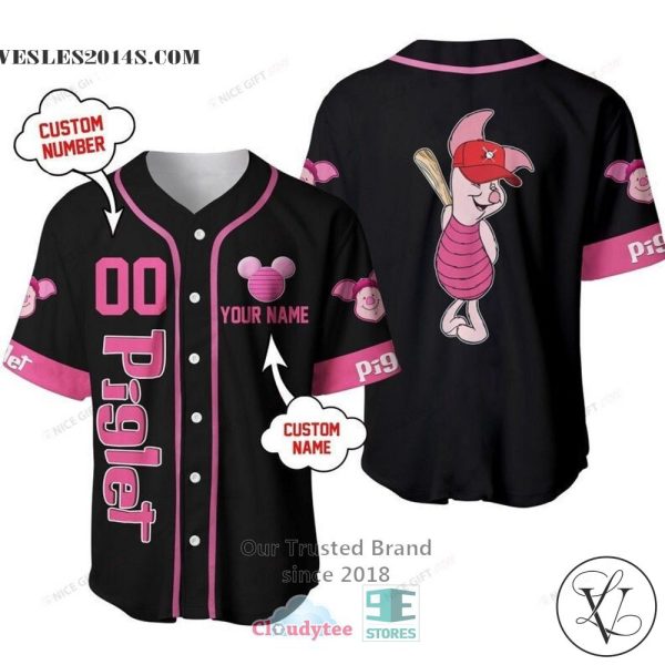 Winnie The Pooh Piglet Personalized Pink Black Baseball Jersey Shirt