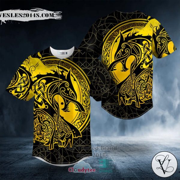 Yellow Viking Wolf Tattoo Baseball Jersey